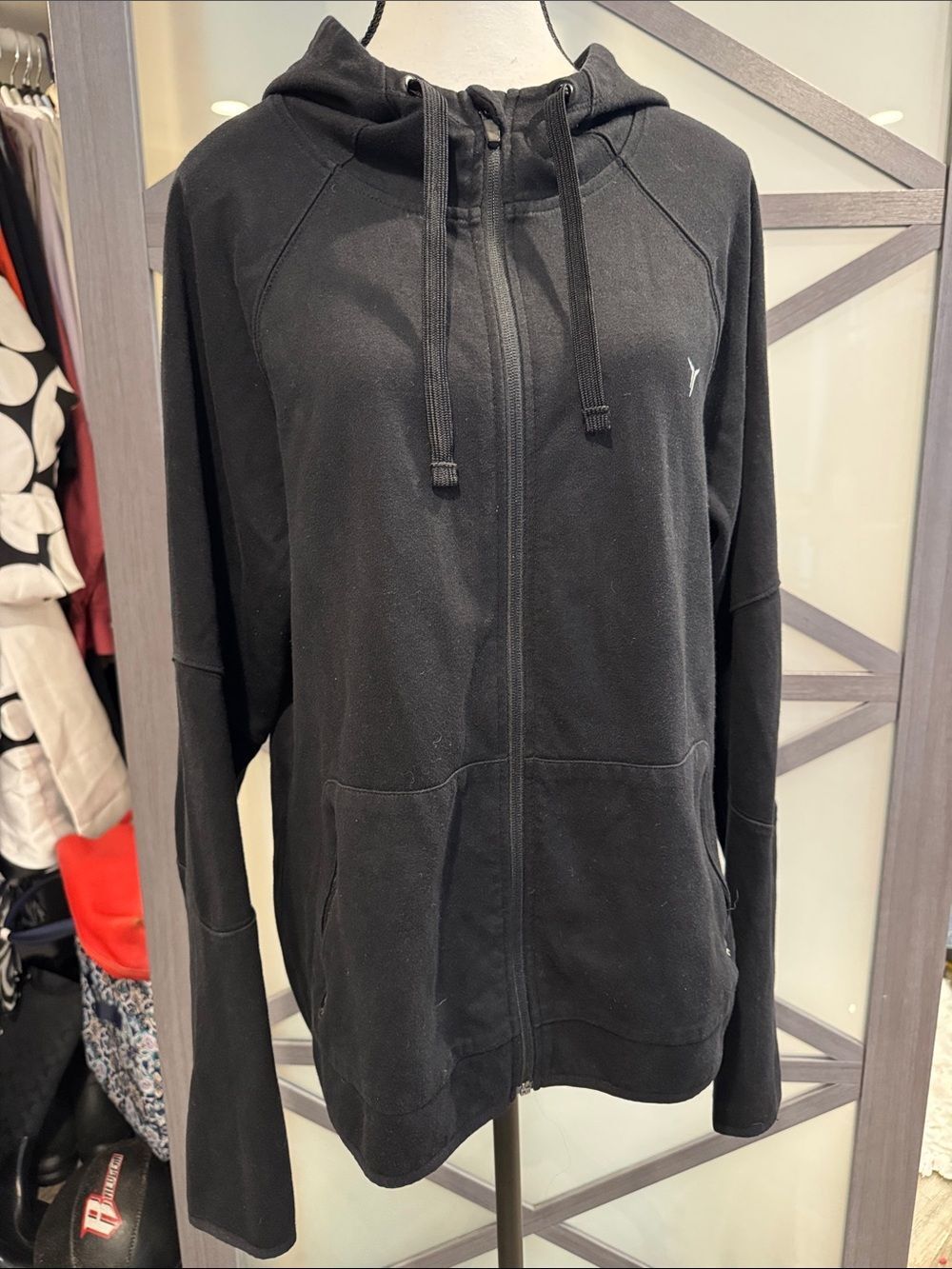 Old Navy Black Full-Zip Semi-Fitted Hi-Low Hooded Sweatshirt
